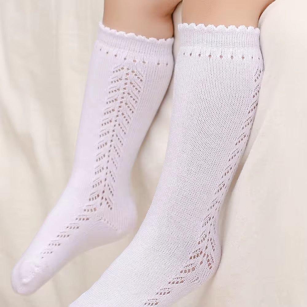 White Knit High Socks