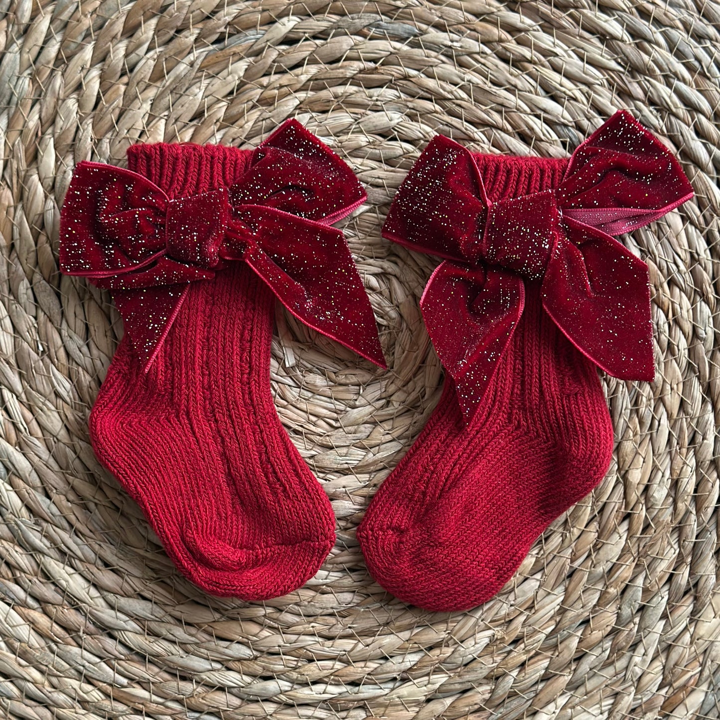 Frosted Red Bow Socks