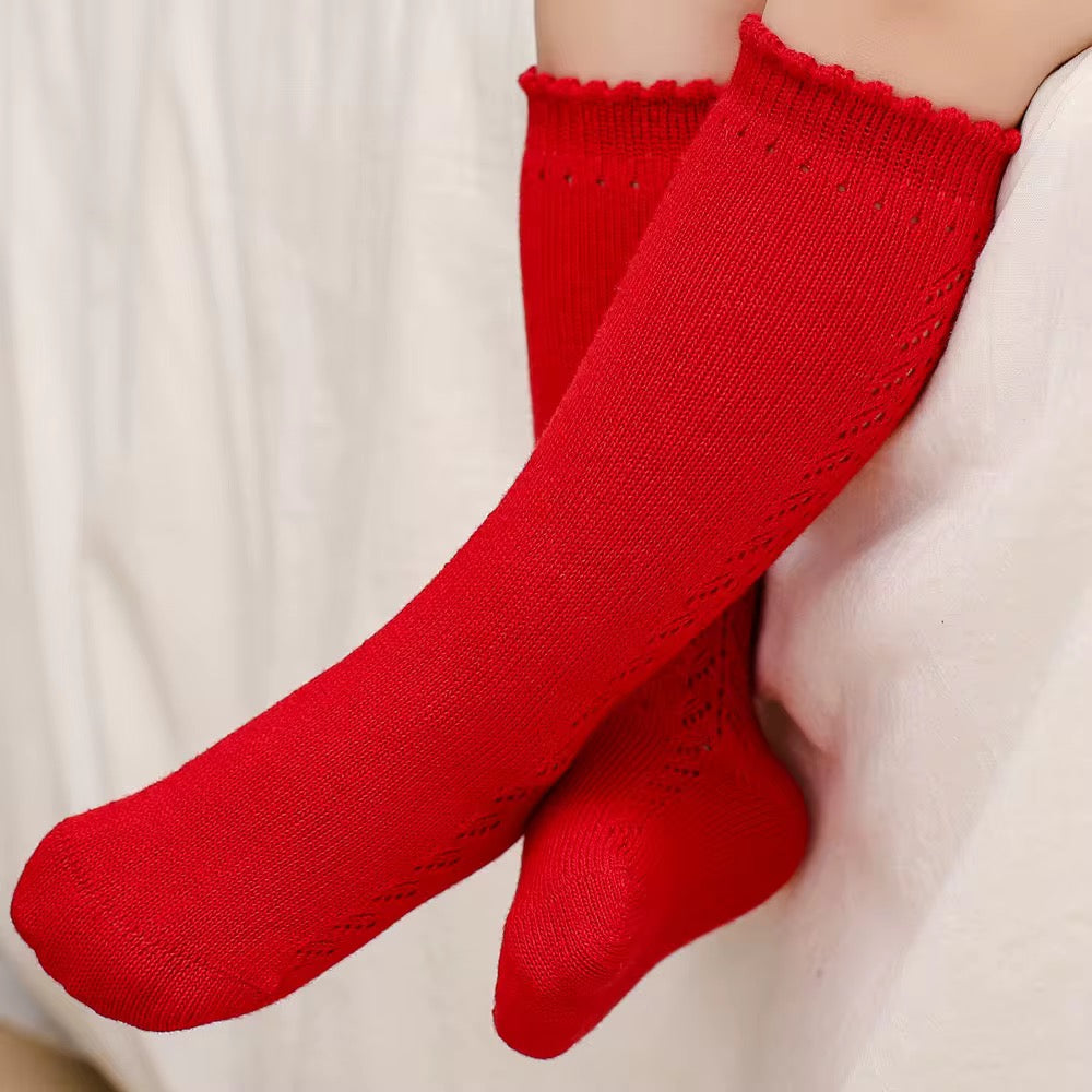 Red Knit High Socks