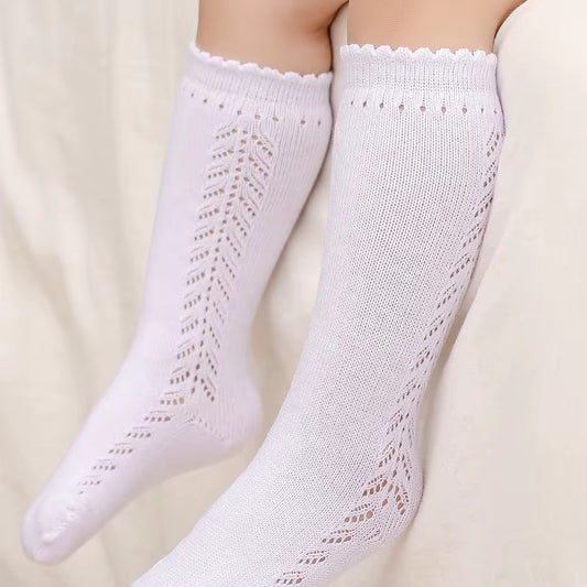 White Knit High Socks