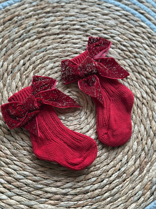 Frosted Red Bow Socks