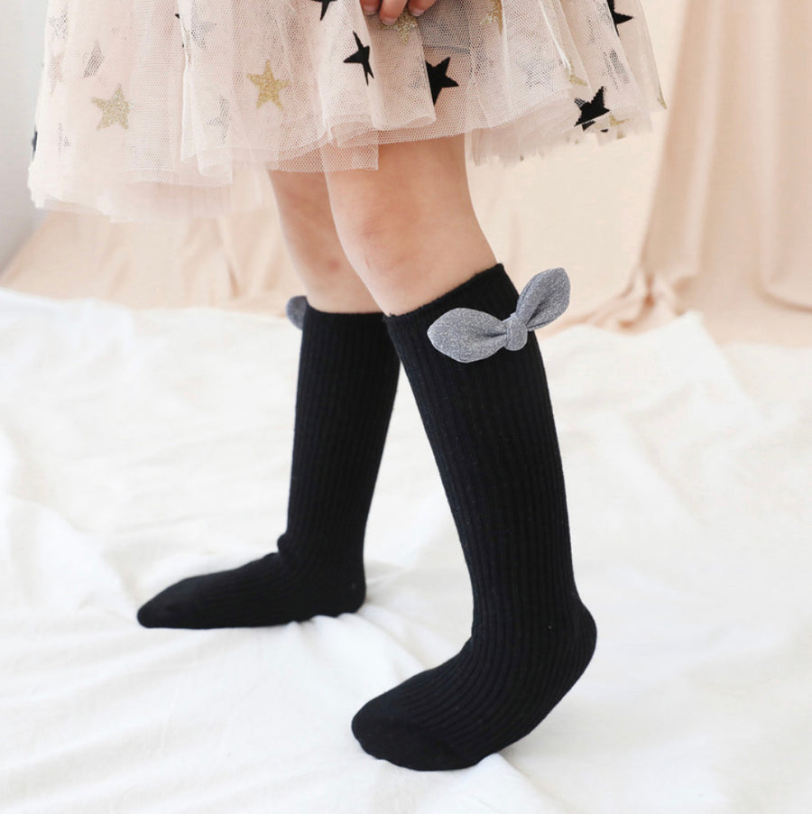 Shimmer Bow High Cotton Socks