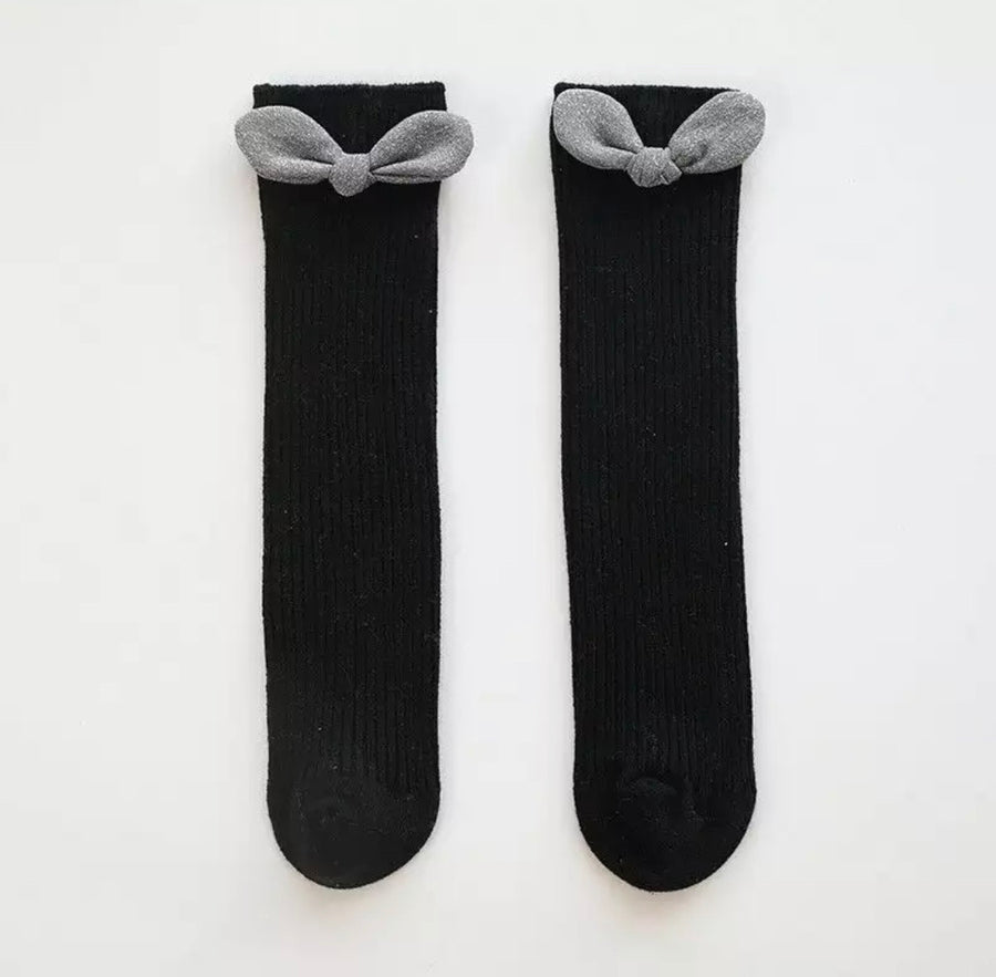 Shimmer Bow High Cotton Socks