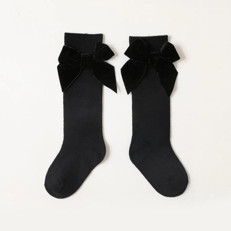 Velvet Bow High Socks