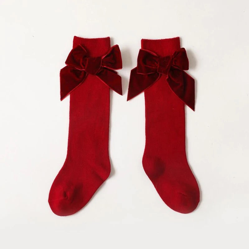 Velvet Bow High Socks